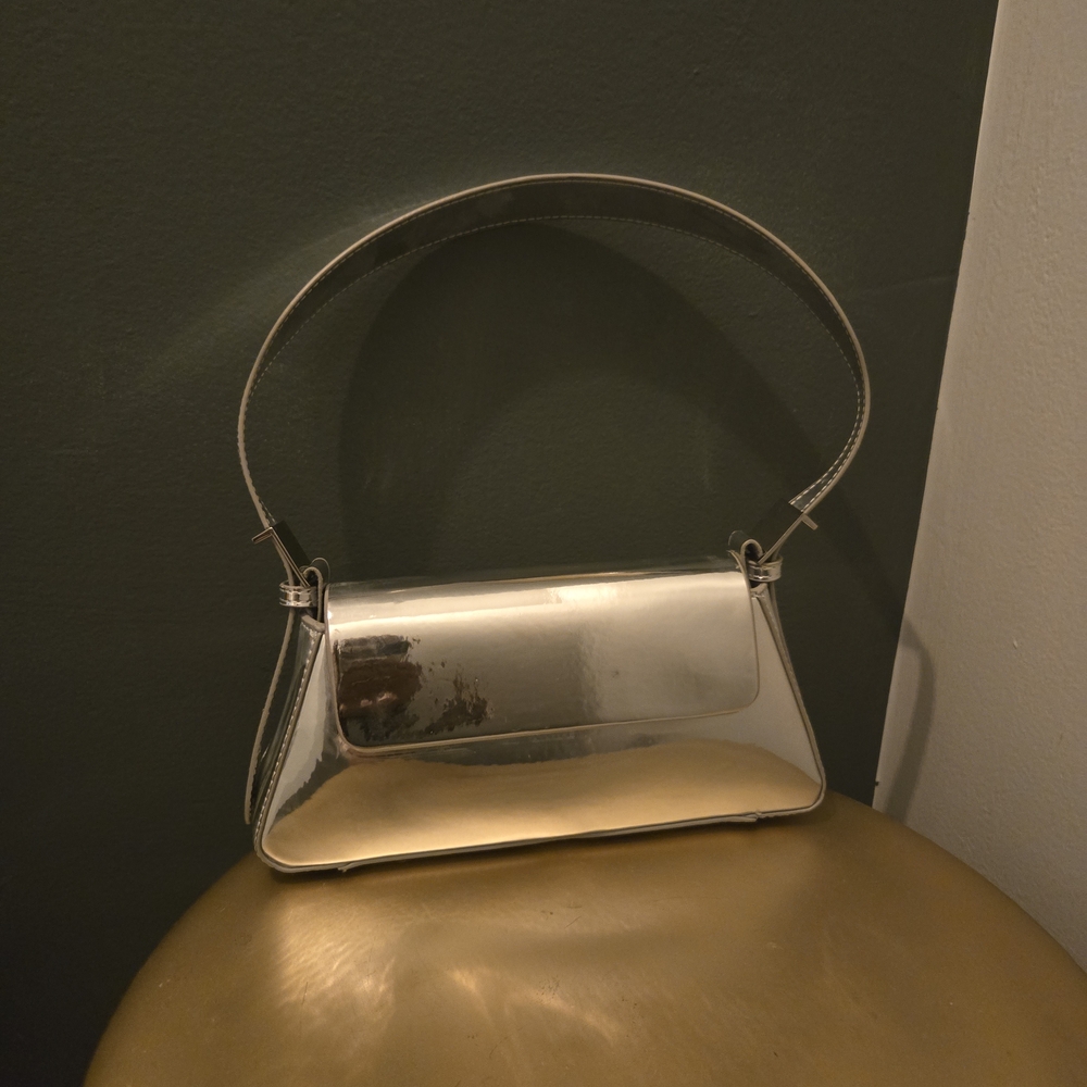 Zara Shiny Silver Shoulder Bag
